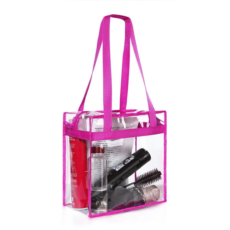 BAGAIL Clear Bags 12x6x12 Stadium Approved Clear Tote Bag with Zipper Closure Crossbody Shoulder Bag with Adjustable Strap(Fushcia) - Image 4